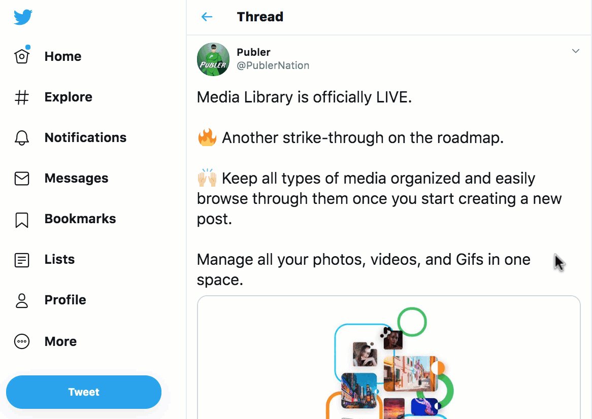This is an example of a thread on Publer's Profile on Twitter